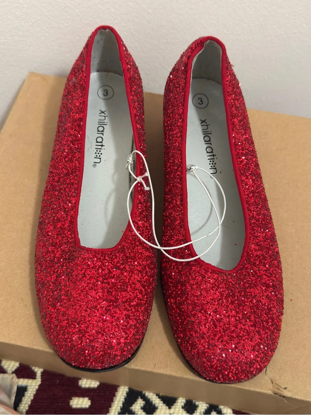 NEW Xhilaration Ruby Red Glitter Block Heel Slipper Party Dress Shoes Size 3